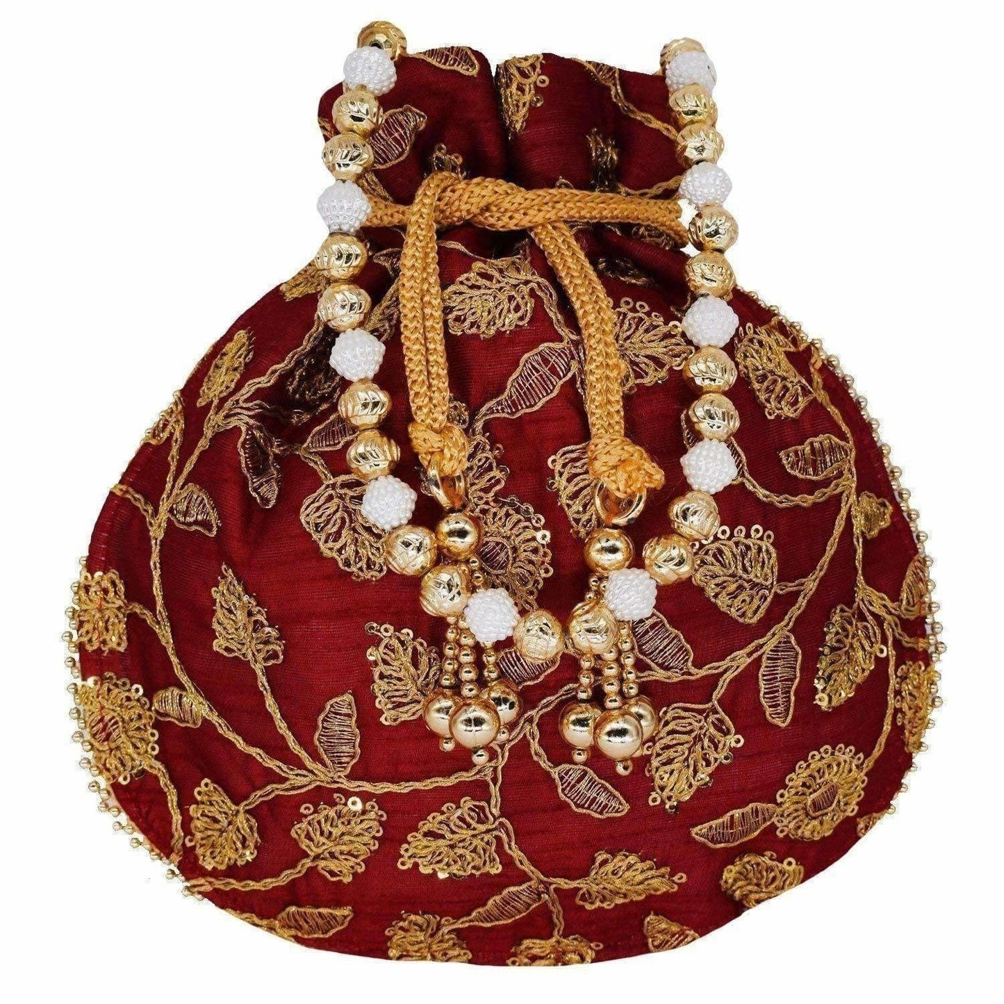 Ethnic Silk Potli bag Clutch Batwa Pouch with Embroidery and Metal Bead work Gift For Women