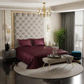 Stoa Paris Satin Bedsheets for Double Bed 300TC Premium Bedsheet with 2 Pillow Covers Colour Velvet Wine