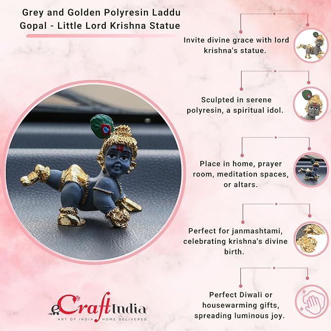 Ecraftindia Gold Plated Laddu Gopal/ Lord Krishna Decorative Showpiece