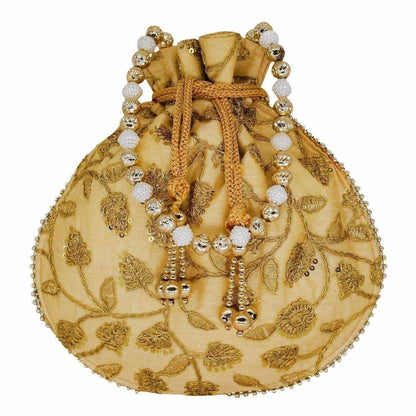 Ethnic Silk Potli bag Clutch Batwa Pouch with Embroidery and Metal Bead work Gift For Women