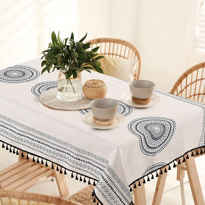 Urban Space Cotton Dining Table Cover 4 Seater Printed Cotton Table Cloth Colour Trellis Black