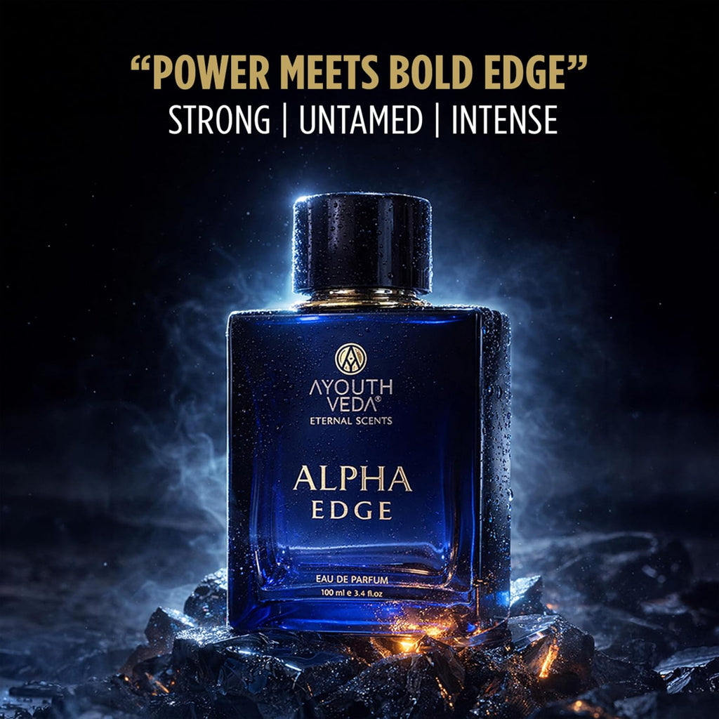 Ayouthveda Alpha Edge Eau De Parfum for Men | Long-Lasting Woody Spicy Luxury Perfume | Calabrian Bergamot, Sambac Vetiver, Endorphin Rush & Himalayan Cedar | Bold & Powerful Fragrance | 100ml