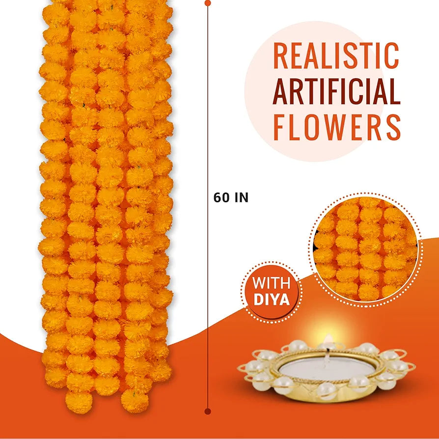 Marigold Artificial Flowers for Decoration Long Garland 5 Feet Long