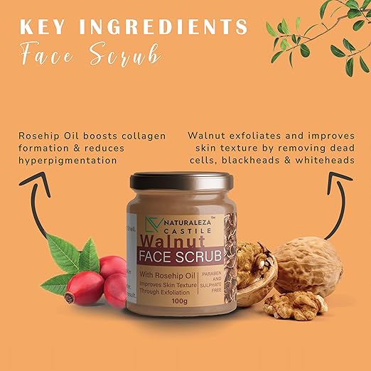 Naturaleza Castile Walnut with Rosehip Oil Face Scrub - 100 gms
