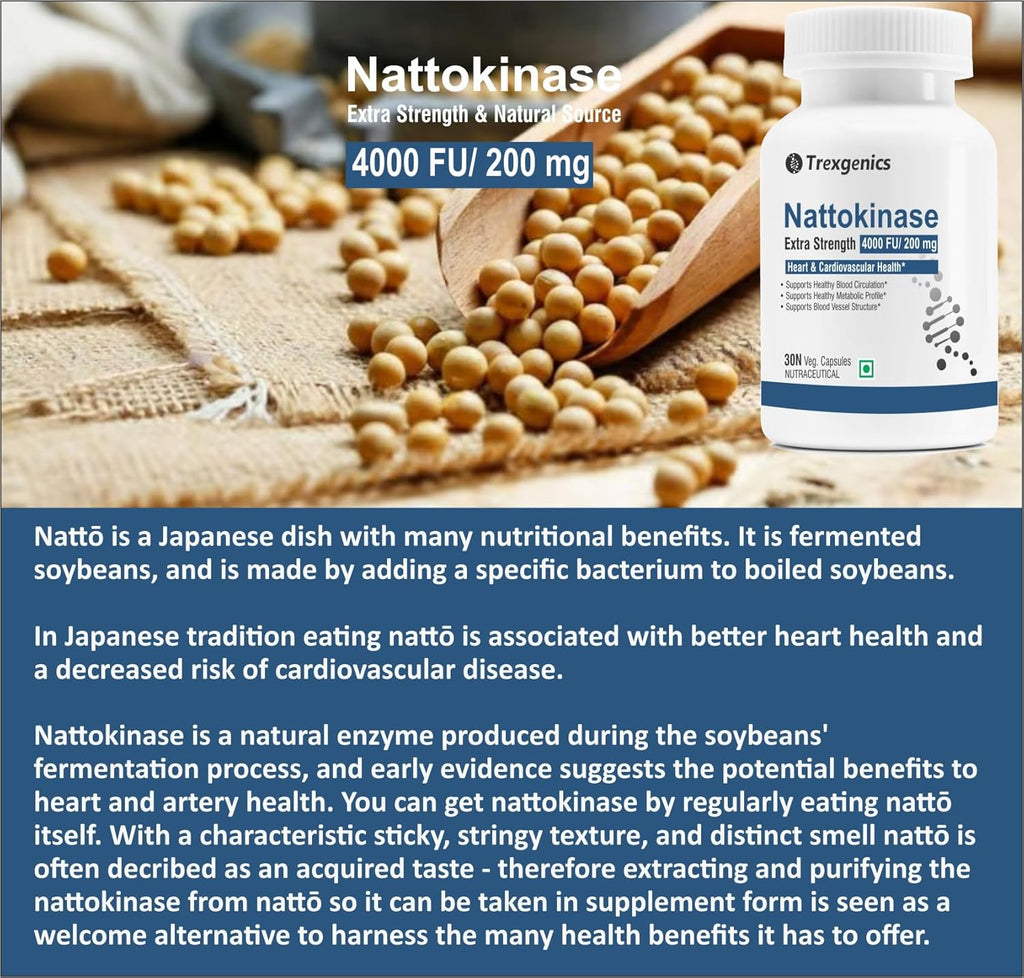 Trexgenics NATTOKINASE 4000 FU / 200 mg from Natto- Double Strength, Heart & Cardiovascular Health Support (4000 FU (30 Veg Capsules))
