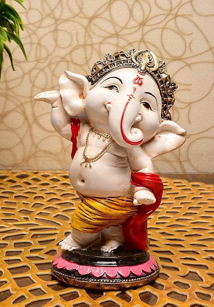 Nrson Indian Handcrafted Polyresin Ceramic Eco Friendly Lord Ganesh Idol Figurine Dancing Ganesha