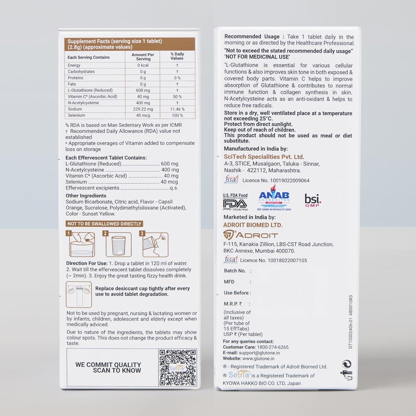 Glutone 1000 Setria L-glutathione & Vitamin C Effervescent Tablets - 15 Tabs