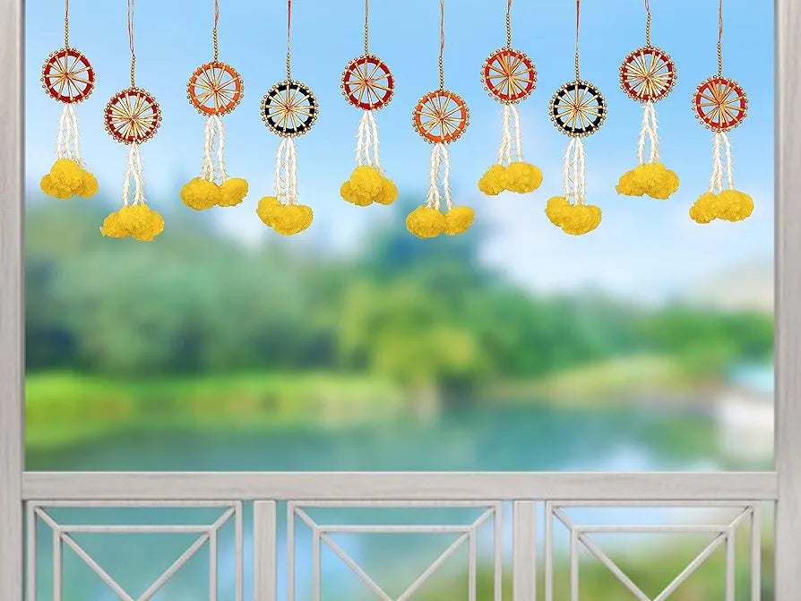 Artificial Flowers and Ring Decoration Pack of 10 - Multicolour Rings