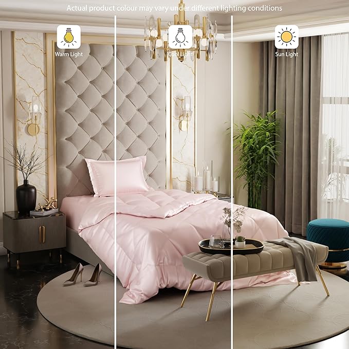 Stoa Paris Satin Comforter Single Bed with 300 TC One Pillow Cover Colour Blushing Pink