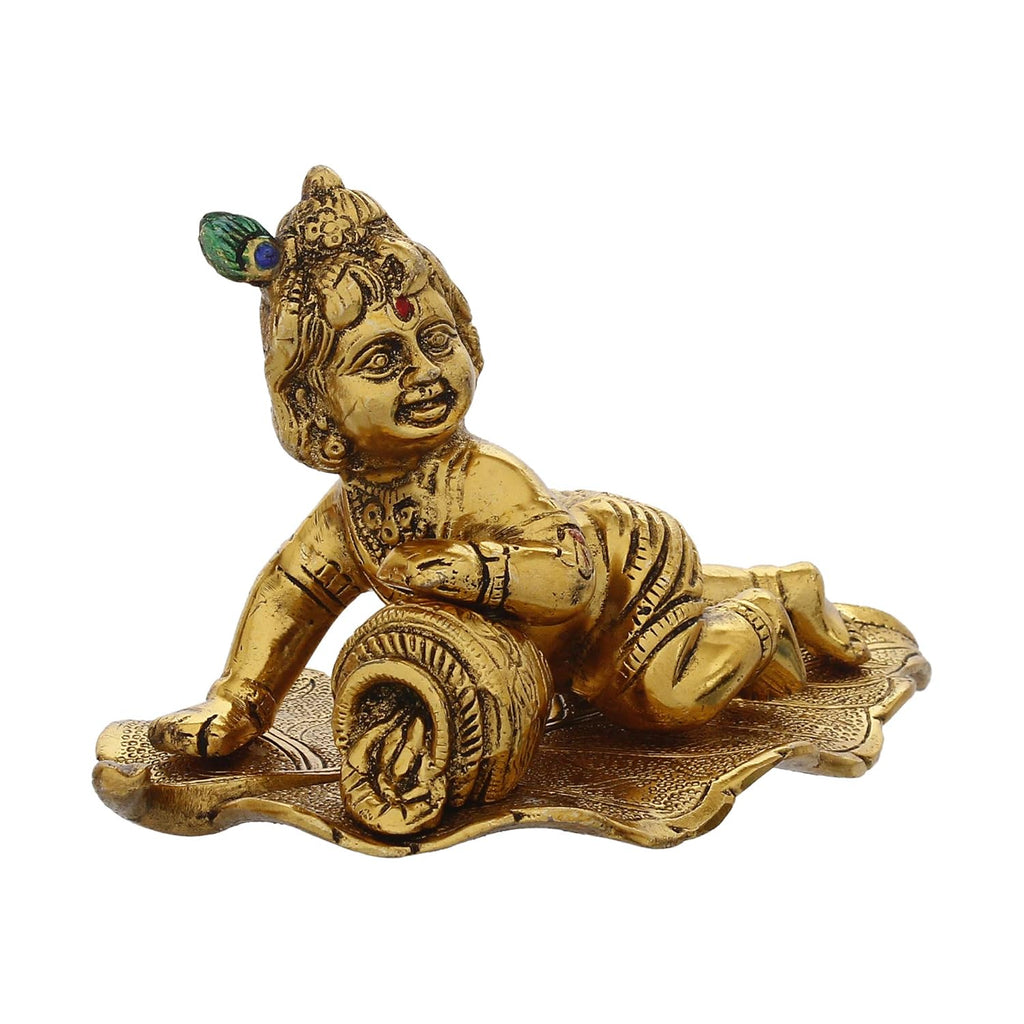 Ecraftindia Golden Lord Krishna Idol Metal Decorative Showpiece