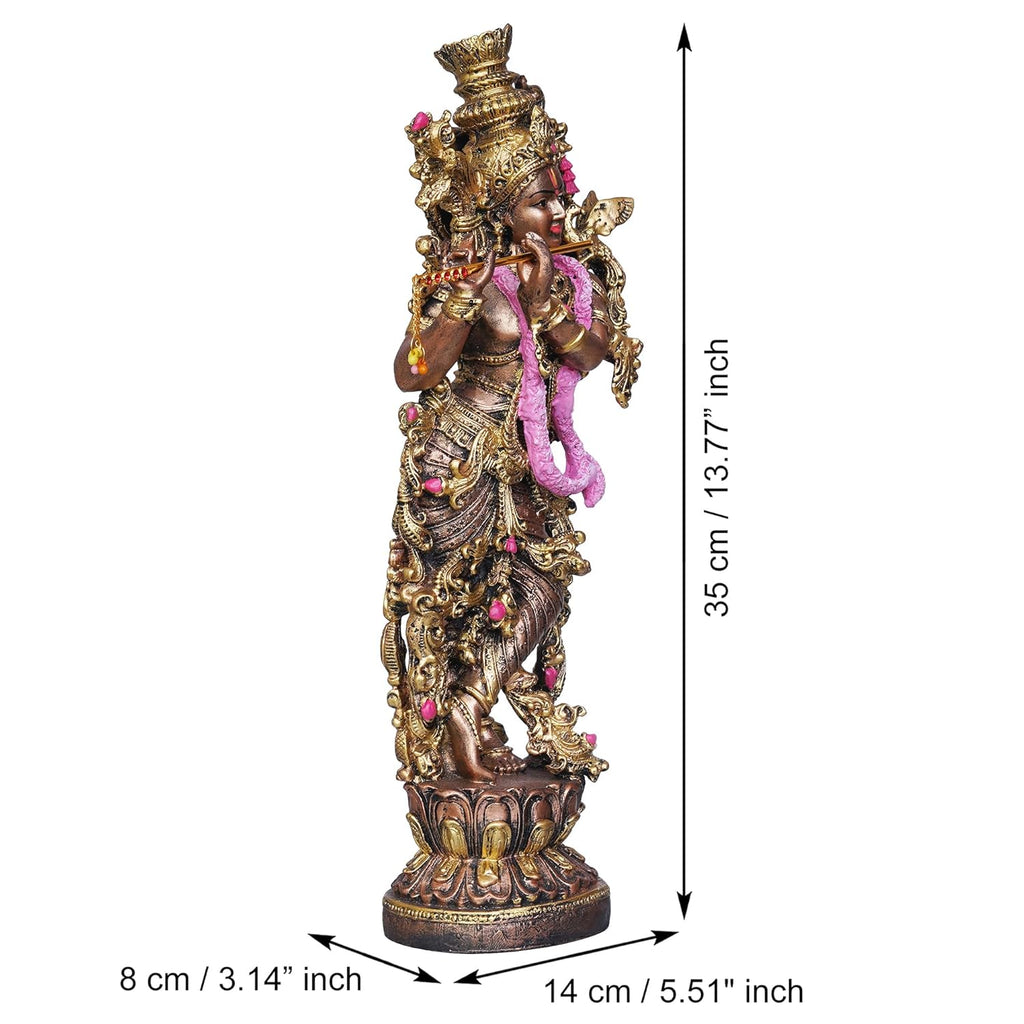 Ecraftindia Golden Standing Lord Krishna Idol Playing Flute Statue for Home