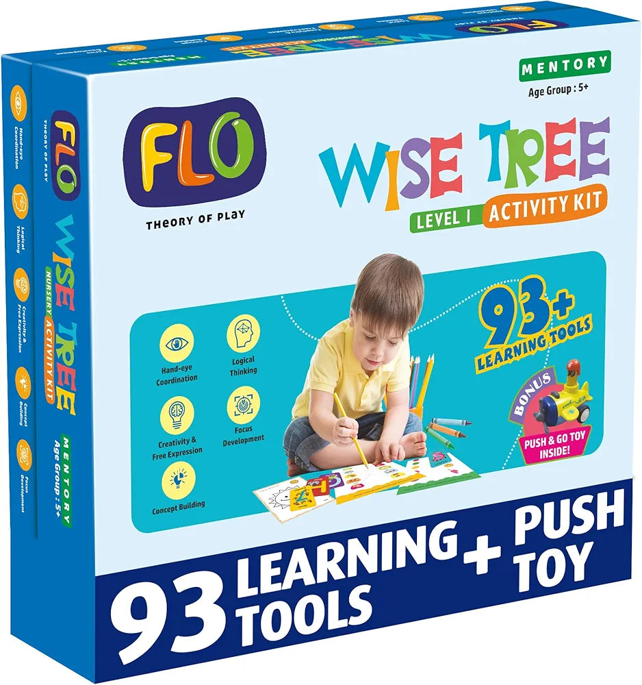 FLO Wisetree Level 1 Preschool Learning Activity Kit for Toddlers Age 5+ 93+ Early Learning Tools Birthday Gift Puzzle, Push-n-go Toy