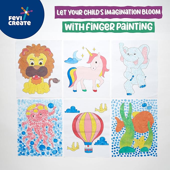 Fevicreate Finger Painting Kit 18 Activities With Printed Templates & 5 Vibrant Non-toxic Colours for Kids Age 3+ Years