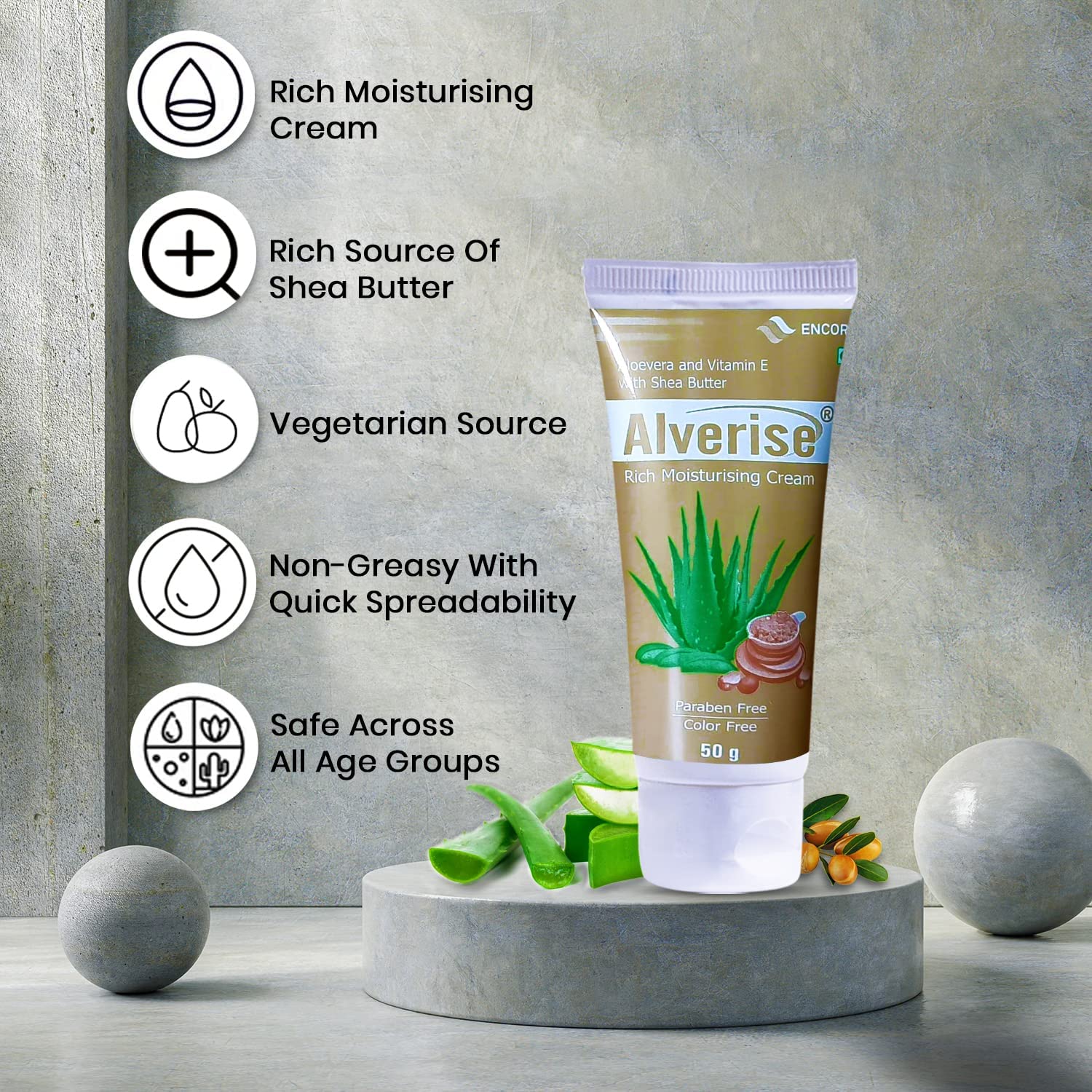 Cream Moisturizer For Face & Body | Aloe Vera, Vitamin E, A & Shea Butter | For Sensitive Skin, Dry Skin | Paraben-Free, Color-Free | Non-Greasy Cream 50 Gm Pack