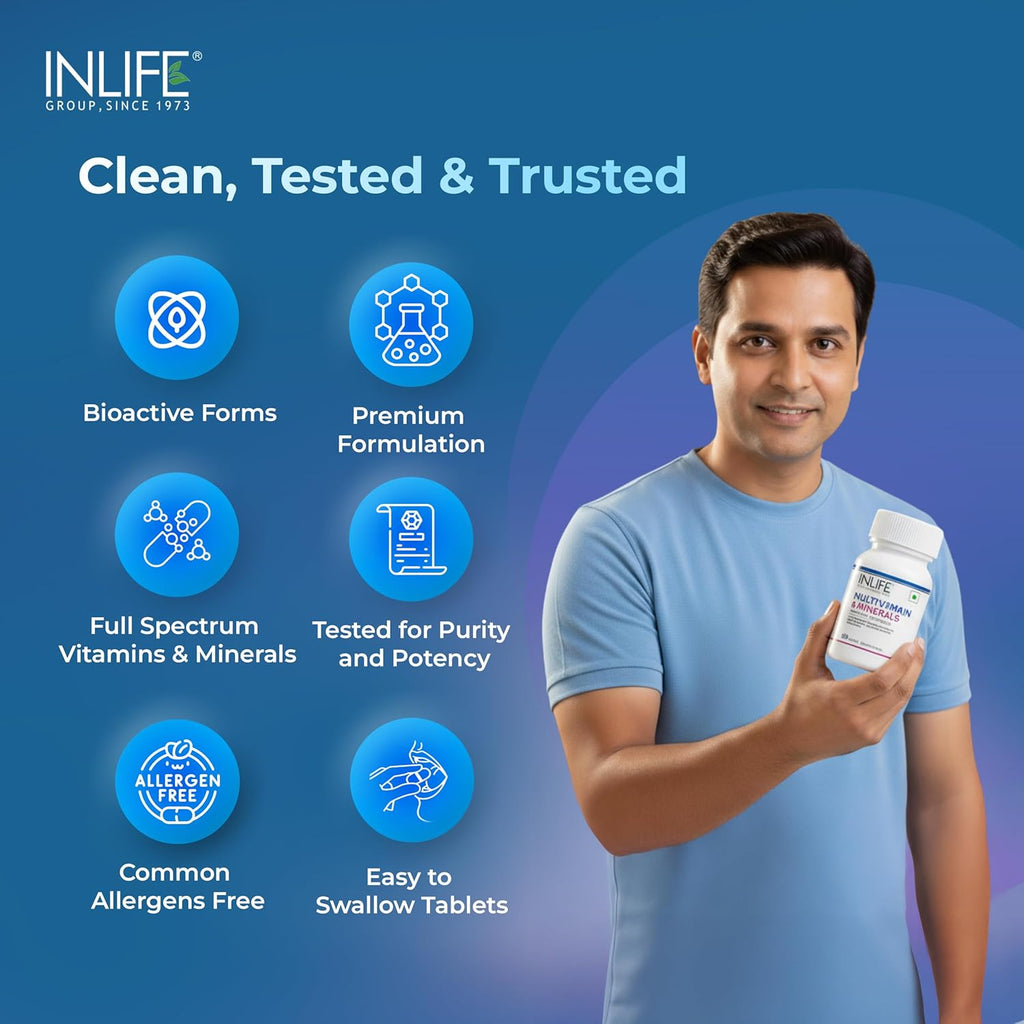 INLIFE Multivitamin Tablets For Men & Women with Ginseng & Prebiotic Probiotic | Multivitamin Supplement with Vitamin B12, C, D, E, Zinc & Biotin Nutrition Tablet (60 Tablets)