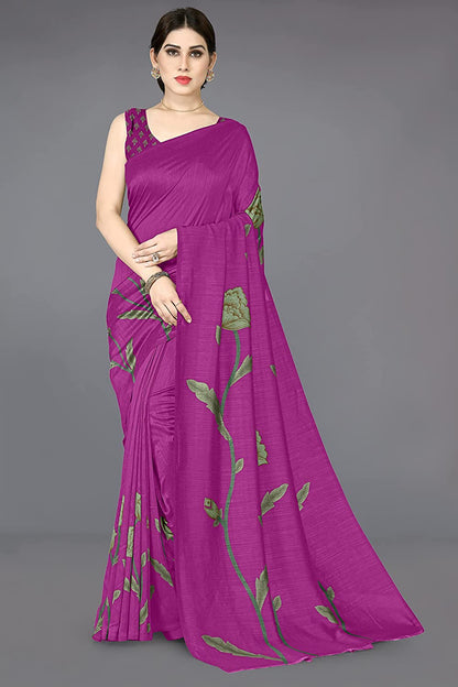 Mirchi Fashion Women's Pink Vichitra Silk Stylish Floral Printed Saree