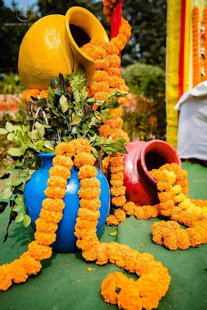 Artificial Marigold Garland Mala Flower Genda Phool Long for Decoration Maroon 5 Pcs
