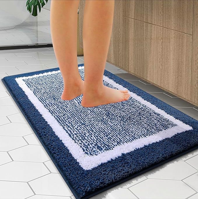 Roseate Modern Soft Microfibre Solid Bath Mat Bedroom Kitchen Floor Mat Navy Blue