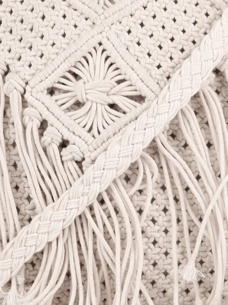 Astrid Handmade Macrame Flap Over Sling Bag For Girls And Women Colour Soothing White Purplish
