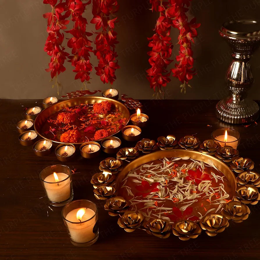 The Purple Tree Beautiful Handcrafted Rose Urli Bowl for Floating Flowers and Tea Light Candles Rose Urli