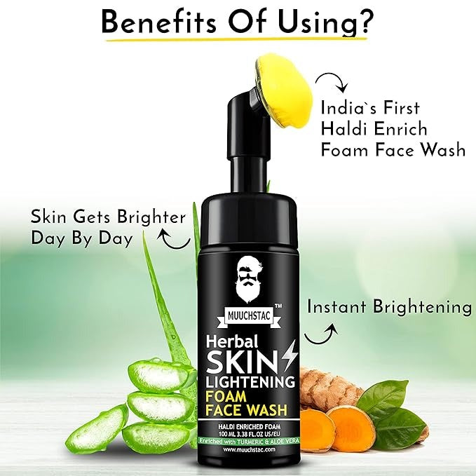 Muuchstac Herbal Skin Lightening Haldi Enriched Yellow Foam Face Wash For Men - 100 ml