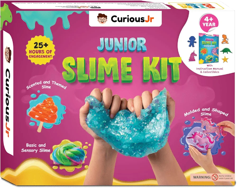 PW Junior Slime Kit for Kids, 15+ Activities with Instruction Manual, Glitter Confetti & 4 Moulds Slime Making Kit for 4+ Years Boys & Girls