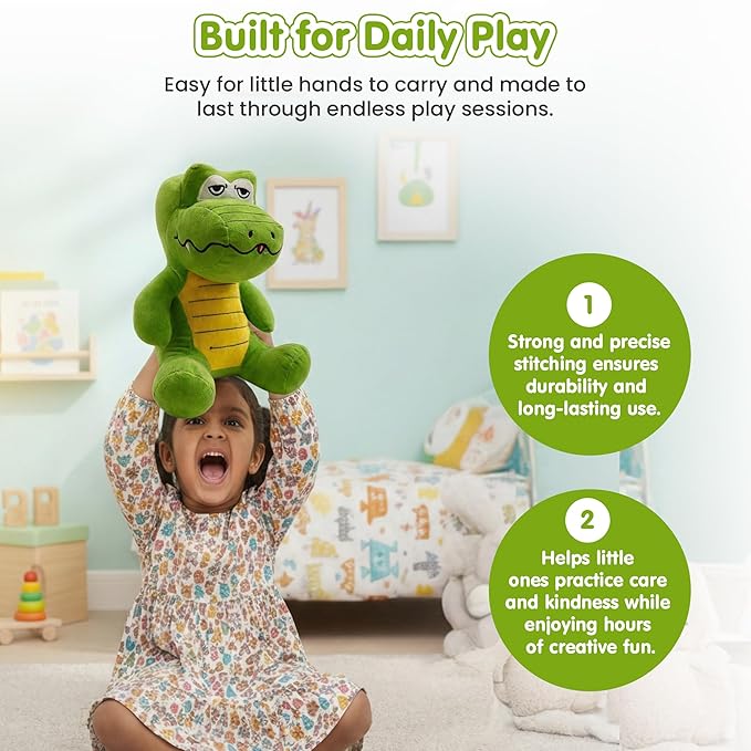 Kidology Cute Green Crocodile Soft Toy for Kids