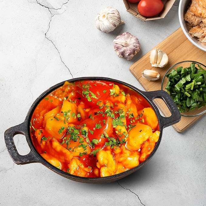 Solara Pre Seasoned Cast Iron Kadhai | 20 Cm | 1.8 Kg | Naturally Nonstick Cast Iron Kadai With Flat Handles | 1.7 Litres