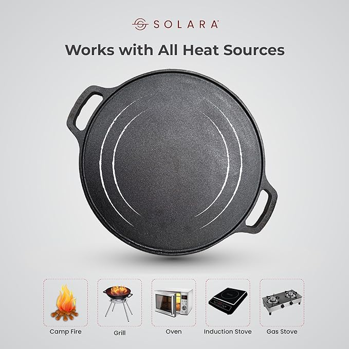 Solara Cast Iron Tawa for Dosa 12" Inch | 30 Cm | Gas & Induction Friendly, Dosa Pan Cast Iron, Cast Iron Cookware