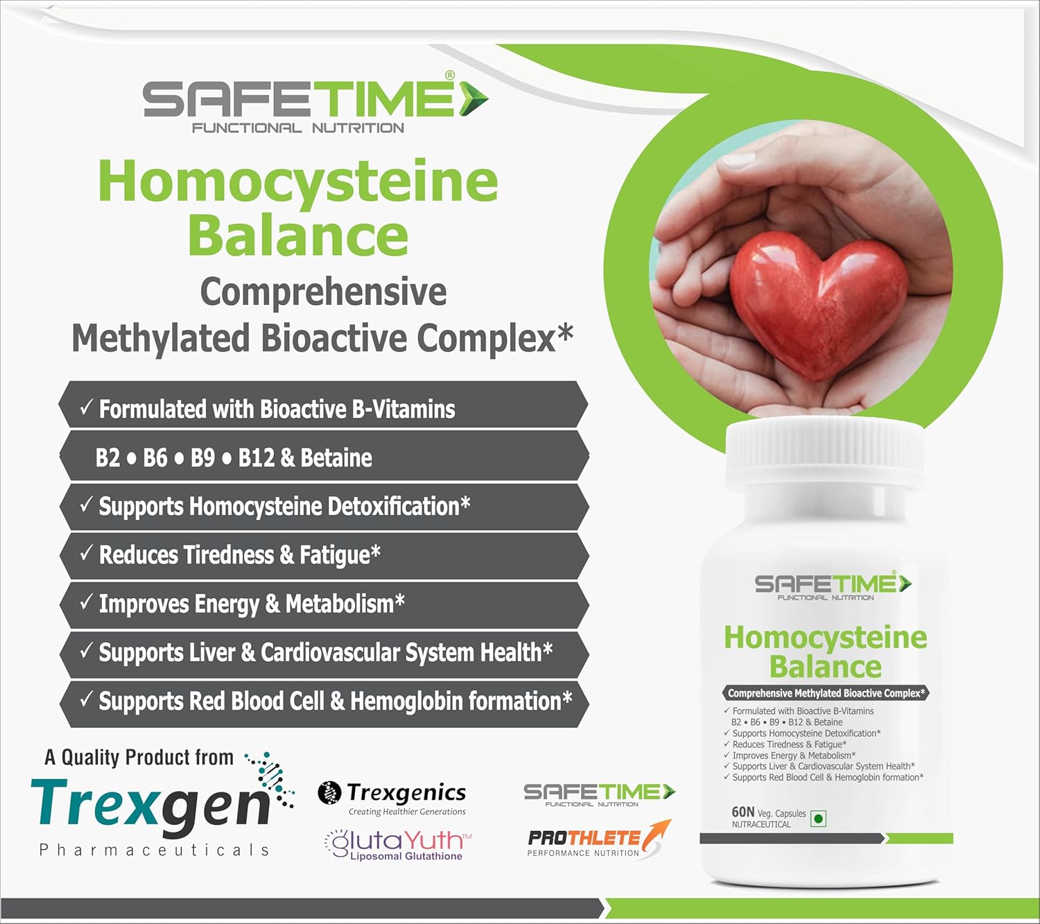 HOMOCYSTEINE BALANCE Betaine (TMG - Trimethylglycine), Bioactive Methylated B-Vitamins B6, B9, B12 with B2 (60 Veg. Capsules) (Pack of 1)