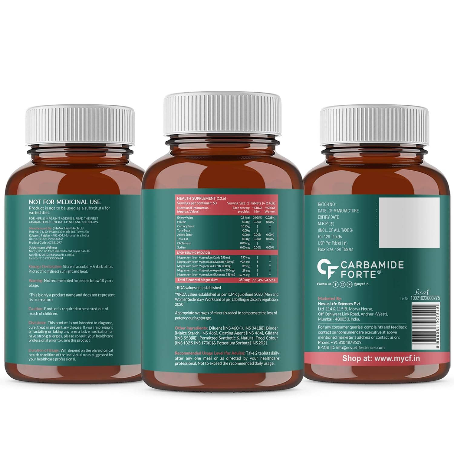 Carbamide Forte 5X Strength Magnesium Supplement with Magnesium Glycinate & Citrate, plus Triple Mineral Complex | 2000mg Per Serving | 120 Tablets