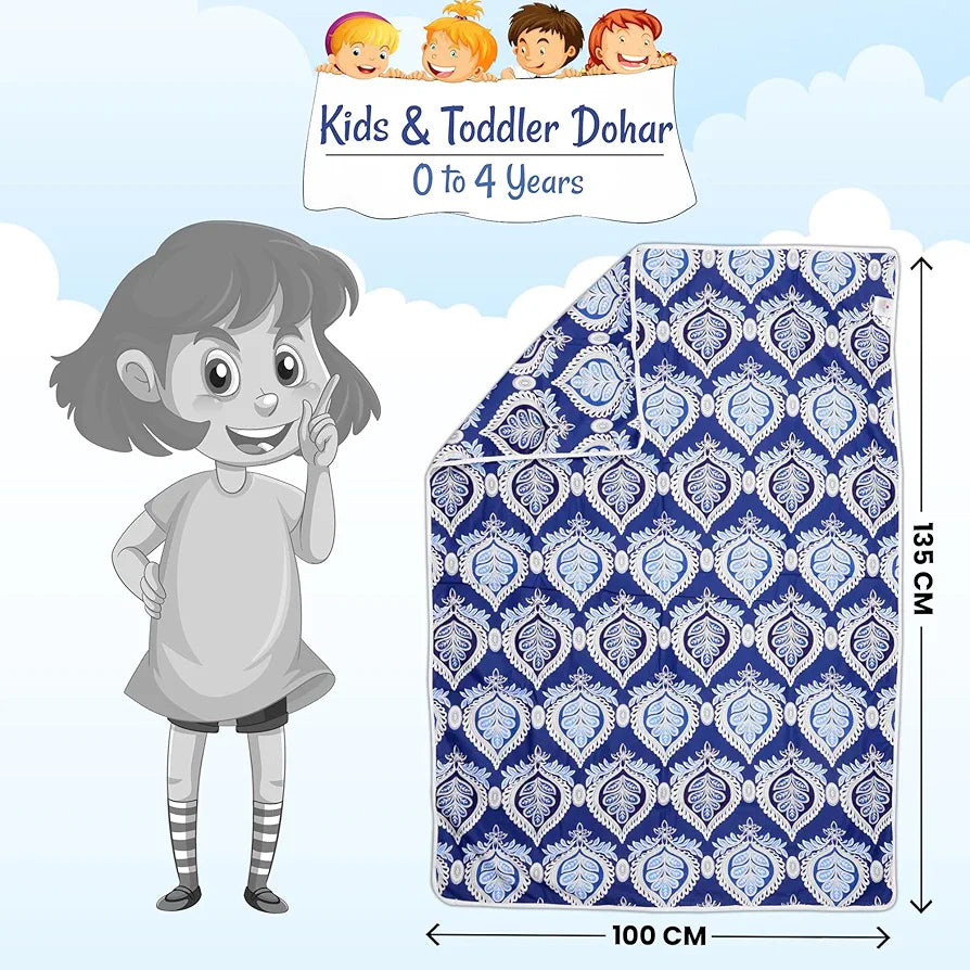Divine Casa Floret 100% Cotton Single Kids Dohar 120 GSM Soft & Lightweight Throw Blanket Colour Dazzling Blue