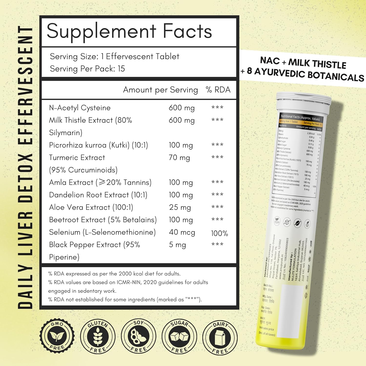ANUPURAK Liver Detox Effervescent Tablets — NAC 600mg + Milk Thistle 600mg (80% Silymarin) | 10 Actives Liver Support Supplement for Antioxidant & Digestive Support | Lemon Flavour | 15 Tablets (Pack 1)