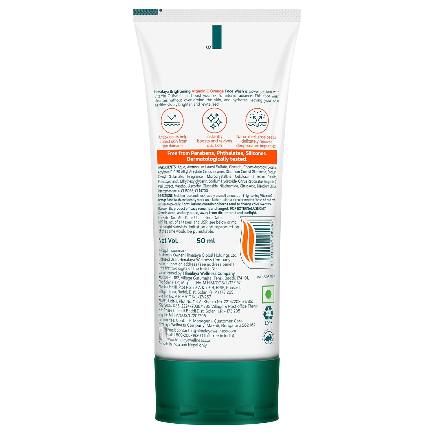 Himalaya Brightening Vitamin C Orange Face Wash | Brightening Face Cleanser | Remove Dull Skin | 50ml