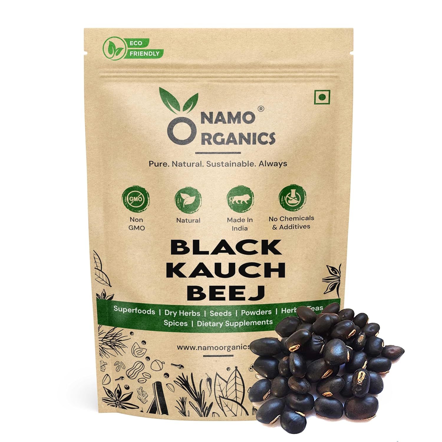 Namo Organic Black kauch beej 250gm (sabut) - Raw Whole Velvet Beans, Kaunch