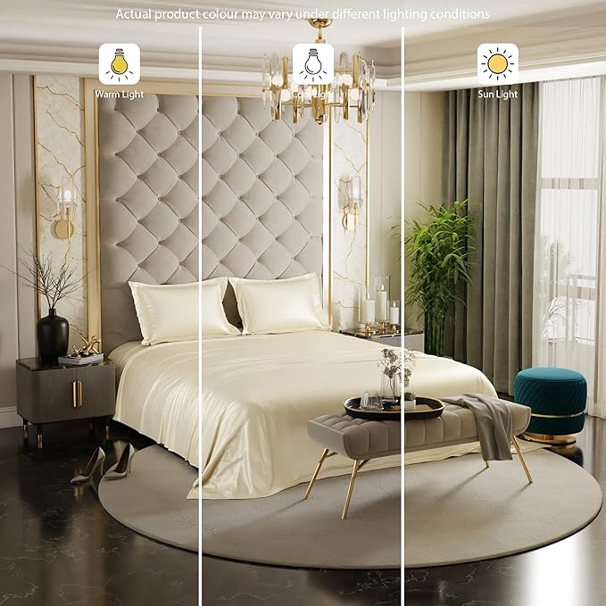 Stoa Paris Satin Bedsheets for Double Bed 300TC Premium Bedsheet with 2 Pillow Covers Colour Charming Ivory