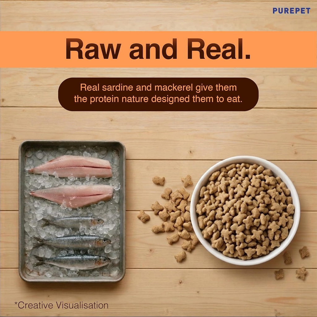 Purepet Adult Dry Cat Food 1kg | Mackerel Flavour | Hairball Protection | Heart Care with Taurine | Skin Health