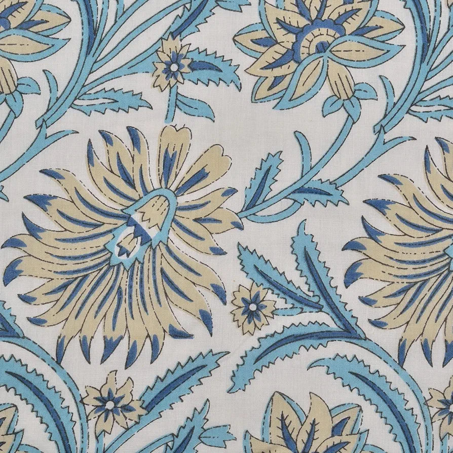 Trance Home Linen 150 GSM 100% Cotton Reversible Dohar Double Bed Size Jaipuri Printed Artisan Block Design Blanket Colour Flora Blue