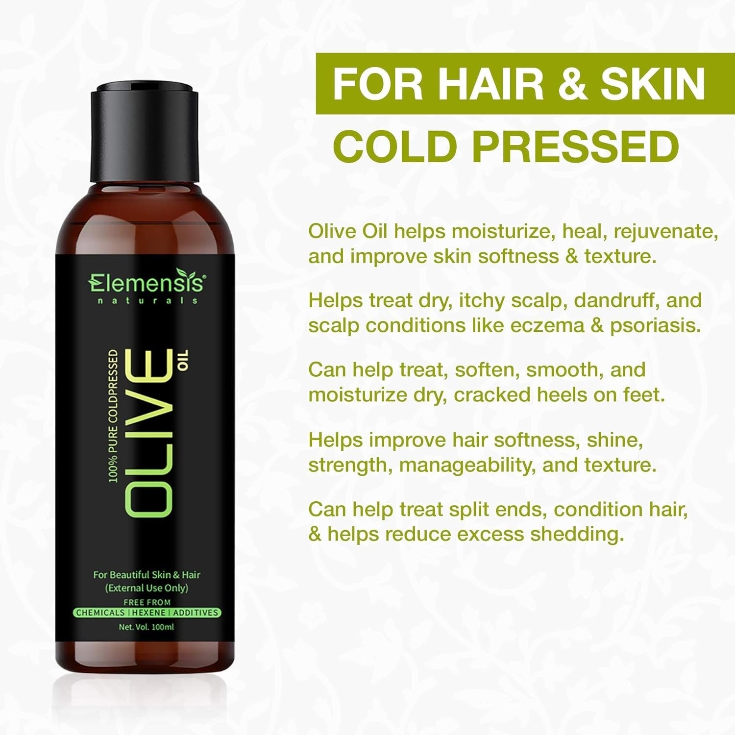 Elemensis Naturals Pure And Natural Cold Pressed Olive Oil For Hair And Skin - 100 ml