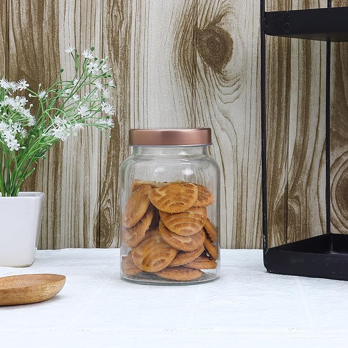 Femora Kitchen Storage Jars Clear Glass Jar With Steel Lid Air Tight Jar | Pack of 3