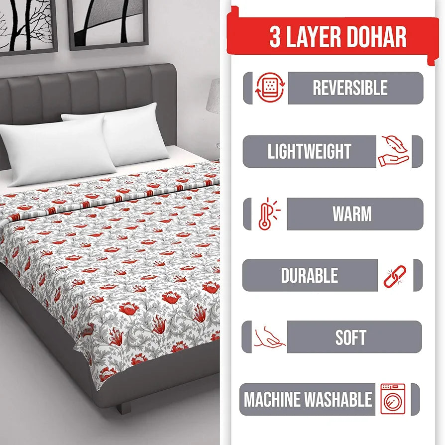 Divine Casa Floret 100% Cotton Double Dohar 120 GSM Soft & Lightweight Throw Blanket Colour Royale