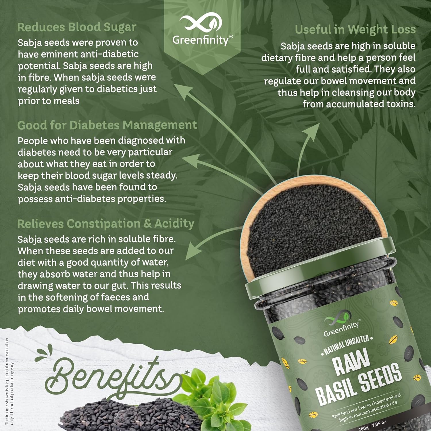 Greenfinity Hygienic Raw Sabja Basil Seeds 200 Grams Nutrient-Rich, Pure Basil Seeds For Healthy Drinks, Smoothies, And Recipes