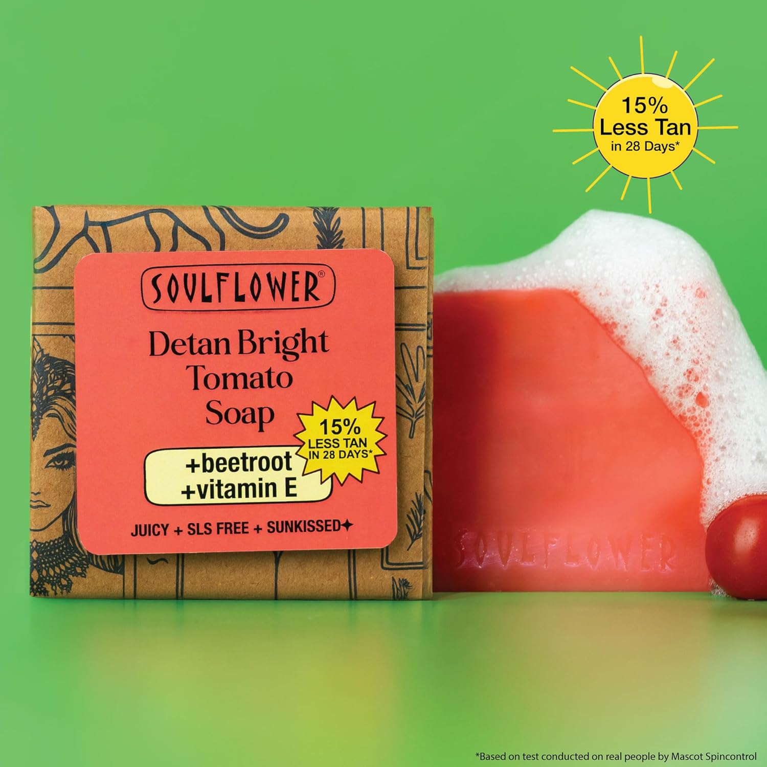 Soulflower Tomato Soap, Tan Removal from Every Ghar, Cleansing, Moisturizer, Magic Wash for Face, Body with Watermelon, Beetroot, Vitamin E | 100% Natural, Handmade for All Skin Types, 100g