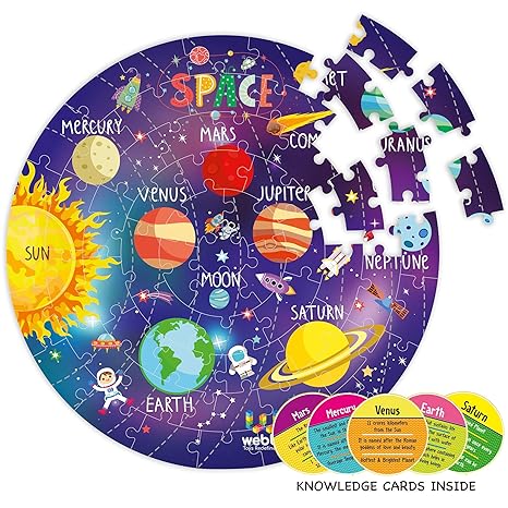 Webby Amazing Outer Space Solar System 60 Pieces Jigsaw Floor Puzzle with 4 Double