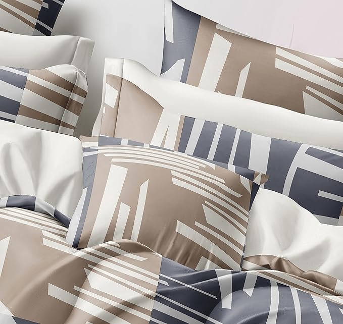 Cortina 140 Tc 100% Microfiber Printed Double Bedsheet Set With Two Pillow Case | 90x100 Inches | Grey/brown | Striped