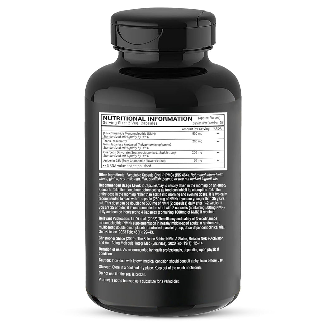 GREENDORSE NMN 99.9% Pure with Apigenin, Trans-Resveratrol & Quercetin | 3-in-1 Supplement | High Bioavailability | 3rd Party HPLC Tested | Supports NAD+, Healthy Ageing, Cellular Health, Muscle & Heart Health | 60 Veg Capsules