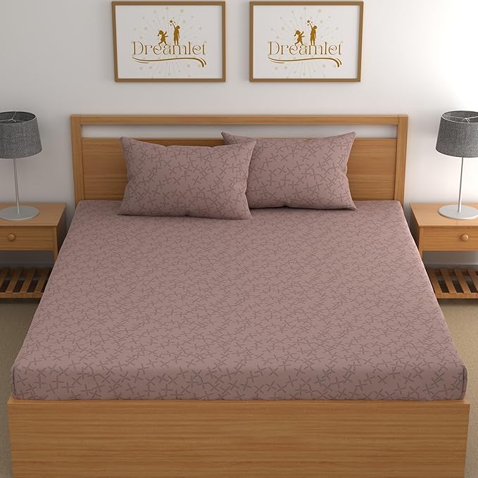 Dreamlet All Around Elastic Supersoft 210tc Premium Cotton Elastic Fitted Bedsheets With 2 King Size Pillow Covers | Brown