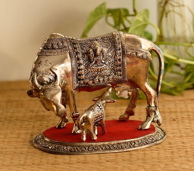 Ecraftindia White Metal Decorative Cow With Calf Statue