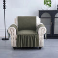 Kuber Industries Soft Velvet Quilted Single Seater Sofa Cover with Pocket Arms Frill Olive Green