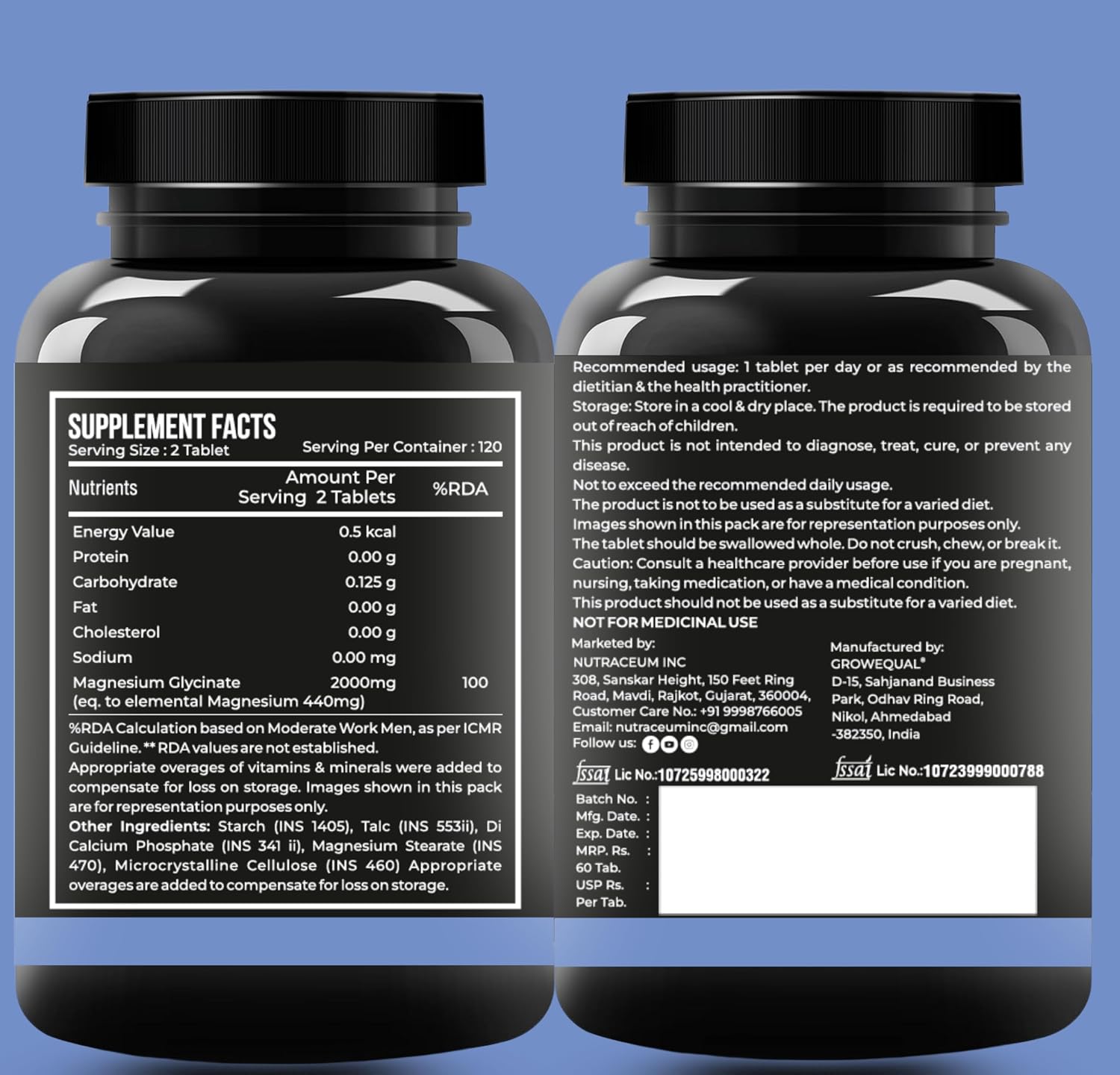 Nutrasium | Magnesium Glycinate 2000 mg | Chealated Magnesium Supplement For Natural Sleep, Muscle Relaxation, Nerve Function, Heart & Bone Health, Stress & Calmness | 120 Tablets